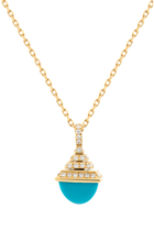 Cleo Mini Rev Pendant, 18k Yellow Gold with Turquoise & Diamonds