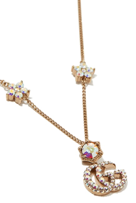 Double G Necklace, Gold-Plated Metal & Crystals