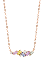 Fireworks Bar Necklace, 18K Rose Gold with Diamonds & Sapphire