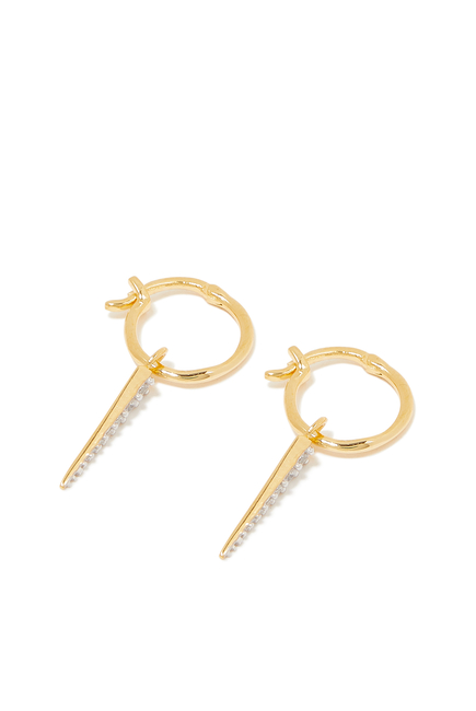Mini Pave Spike Charm Hoops, 18K Gold Plated Vermeil on Sterling Silver & Cubic Zirconia
