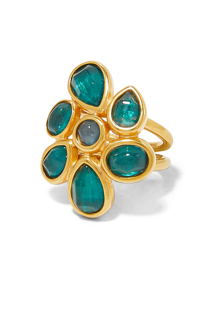 Mini Cabochons Flower Ring, 24k Gold-Plated Brass & Rock Crystals