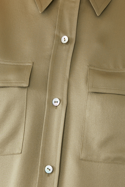 Silk Chest Pocket Long Sleeve Blouse
