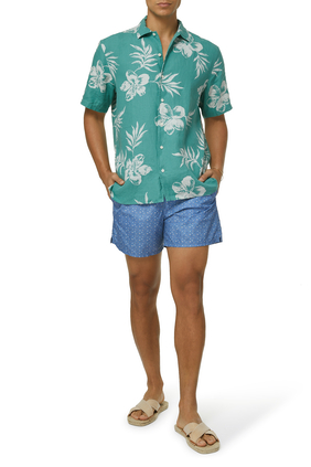 Hibiscus Print Linen Resort Shirt