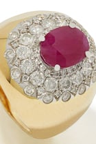 Pompadour Signet Ring, 18k Yellow Gold, Ruby & Diamonds