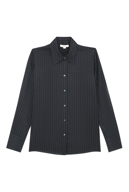 Pinstripe Silk Slim Long-Sleeve Shirt