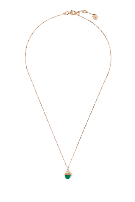 Cleo Mini Rev Pendant, 18k Rose Gold with  Green Agate & Diamonds