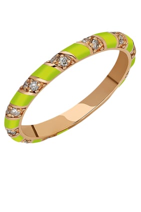 Tornado Ring, 18k Pink Gold with  Green Enamel & Diamonds