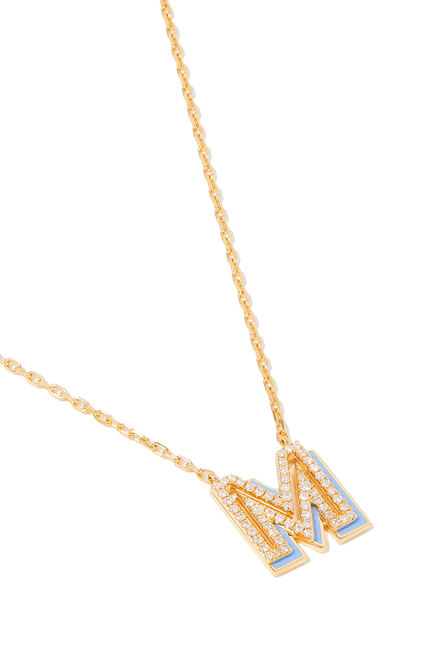 'M' Letter Pendant Necklace, 18k Yellow Gold with Diamonds & Enamel