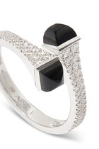 Cleo Slim Ring, 18k White Gold, Black Onyx & Diamonds