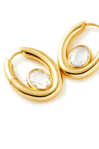 Oval Stone Hoop Earrings, 18k Gold-Plated Sterling Silver