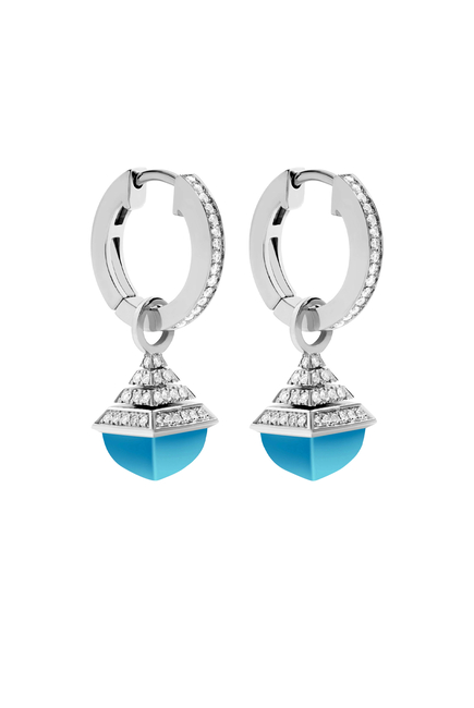 Cleo Rev Mini Diamond Drop Earrings, 18k White Gold, Diamonds & Blue Chalcedony