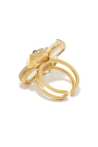 Trefle Clover Ring, 24k Gold-Plated Brass with Quartz & Garnet