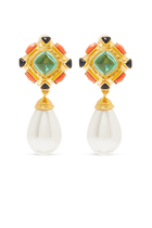 Emilia Stone and Pearl Drop Earrings, 24K Gold-Plated Brass