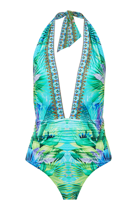 What's Your Vice Plunge Neck Halter One Piece