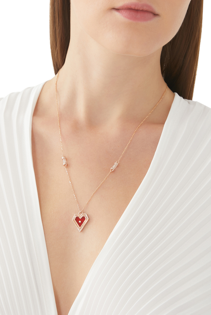 Super Heart Pendant Necklace, 18k Pink Gold with Agate & Diamonds