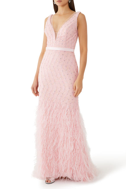 Feather Sleeveless Gown