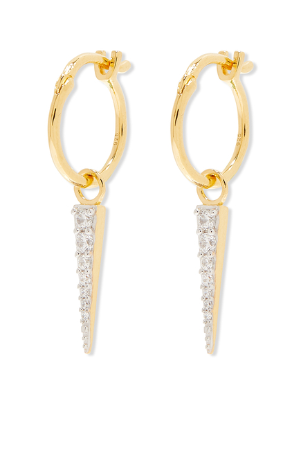 Mini Pave Spike Charm Hoops, 18K Gold Plated Vermeil on Sterling Silver & Cubic Zirconia