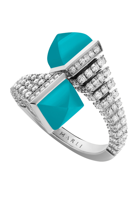 Cleo Rev Ring, 18k White Gold, Turquoise & Diamonds