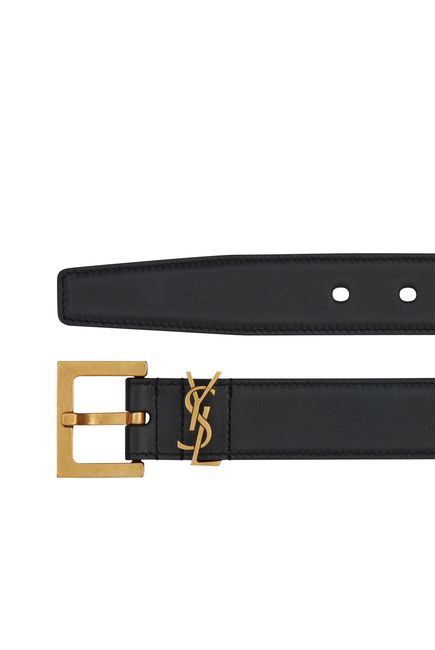 Monogram Leather Belt With Square Buckle