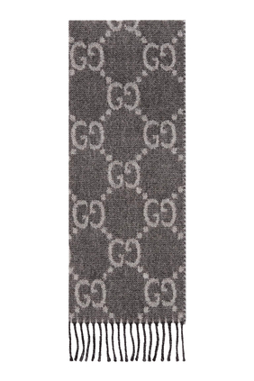 GG Jacquard Pattern Knit Scarf with Tassles