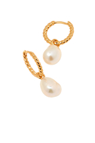 Pearl Twisted Small Drop Hoop Earrings, 18k Gold Plated Vermeil on Sterling Silver & Pearls