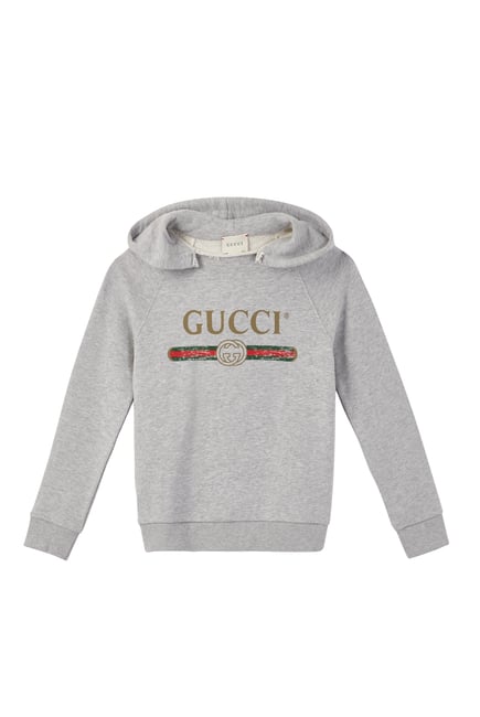 Gucci Distressed Logo Hooded Sweatshirt