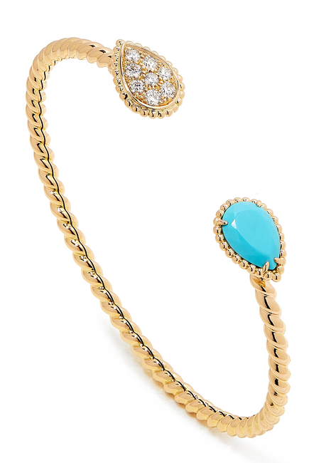 Serpent Bohème double motif bracelet, set with a turquoise, paved with diamonds, in yellow gold