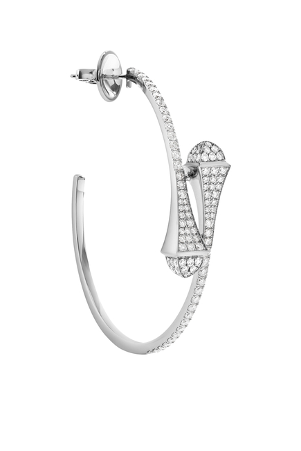 Cleo Midi Hoop Earrings, 18k White Gold Full Diamonds