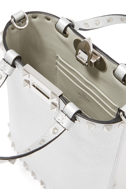 Rockstud Grain-Texture Bucket Bag