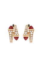 Cleo Huggie Earrings, 18k Rose Gold with Red Agate & Diamonds