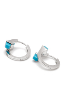 Cleo  Huggie Earrings, 18k White Gold Turquoise & Diamonds