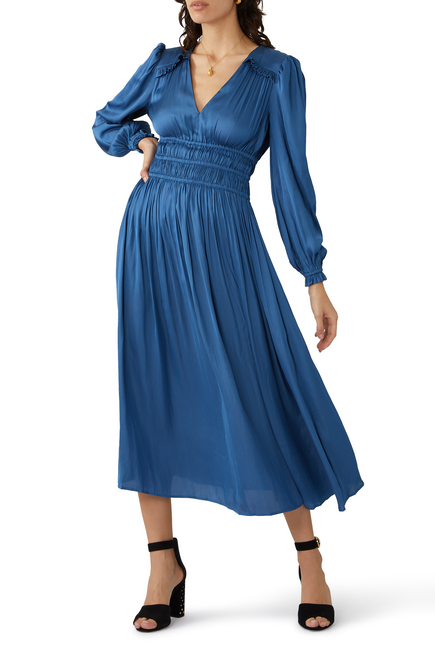 Buy Maje Smocked Satin Dress for Womens | Bloomingdale's UAE