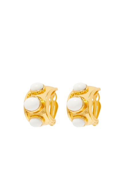 Nova Earrings, 24k Yellow Gold-Plated Brass & White Stones
