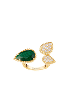 Serpent Boheme 3 Motif Ring, 18k Yellow Gold with Diamonds & Malachite