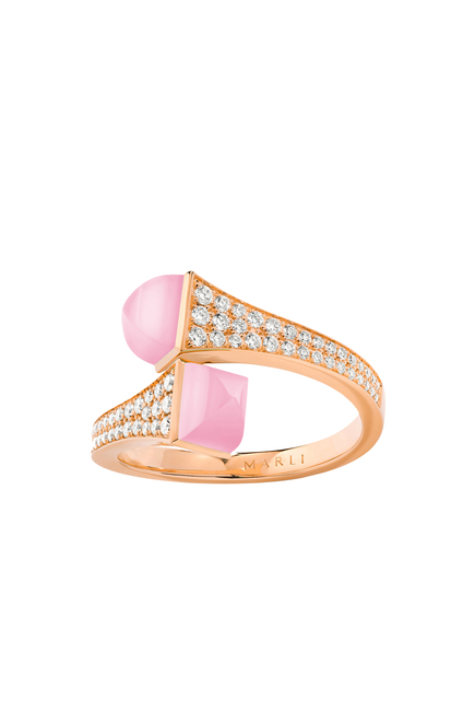 Cleo Midi Ring, 18k Rose Gold, Diamonds & Pink Coral
