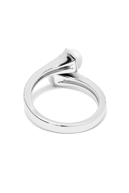 Cleo Slim Ring, 18k White Gold, White Agate & Diamonds