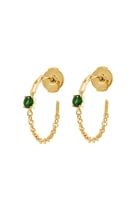 Solitaire Hoop Earrings, 18k Yellow Gold & Tsavorites