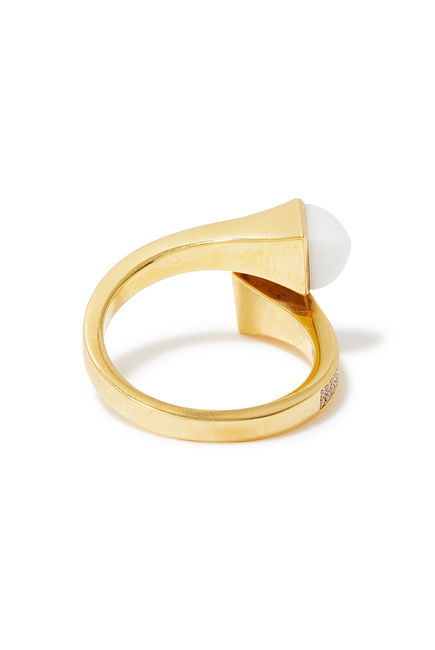 Cleo Midi Ring, 18k Yellow Gold White Agate & Diamonds