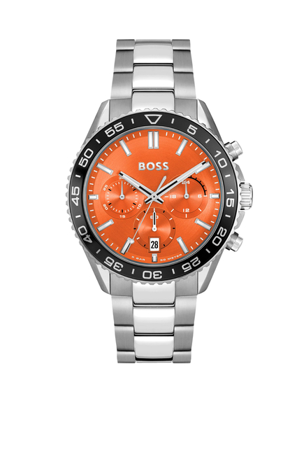 Link Bracelet Chronograph Watch with Orange Dial