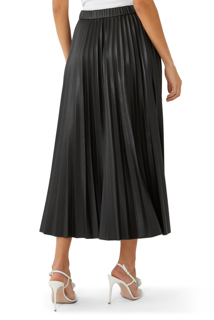 Pleated Vegan Leather Midi Skirt