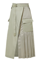 Nylon Pleated Midi Skirt