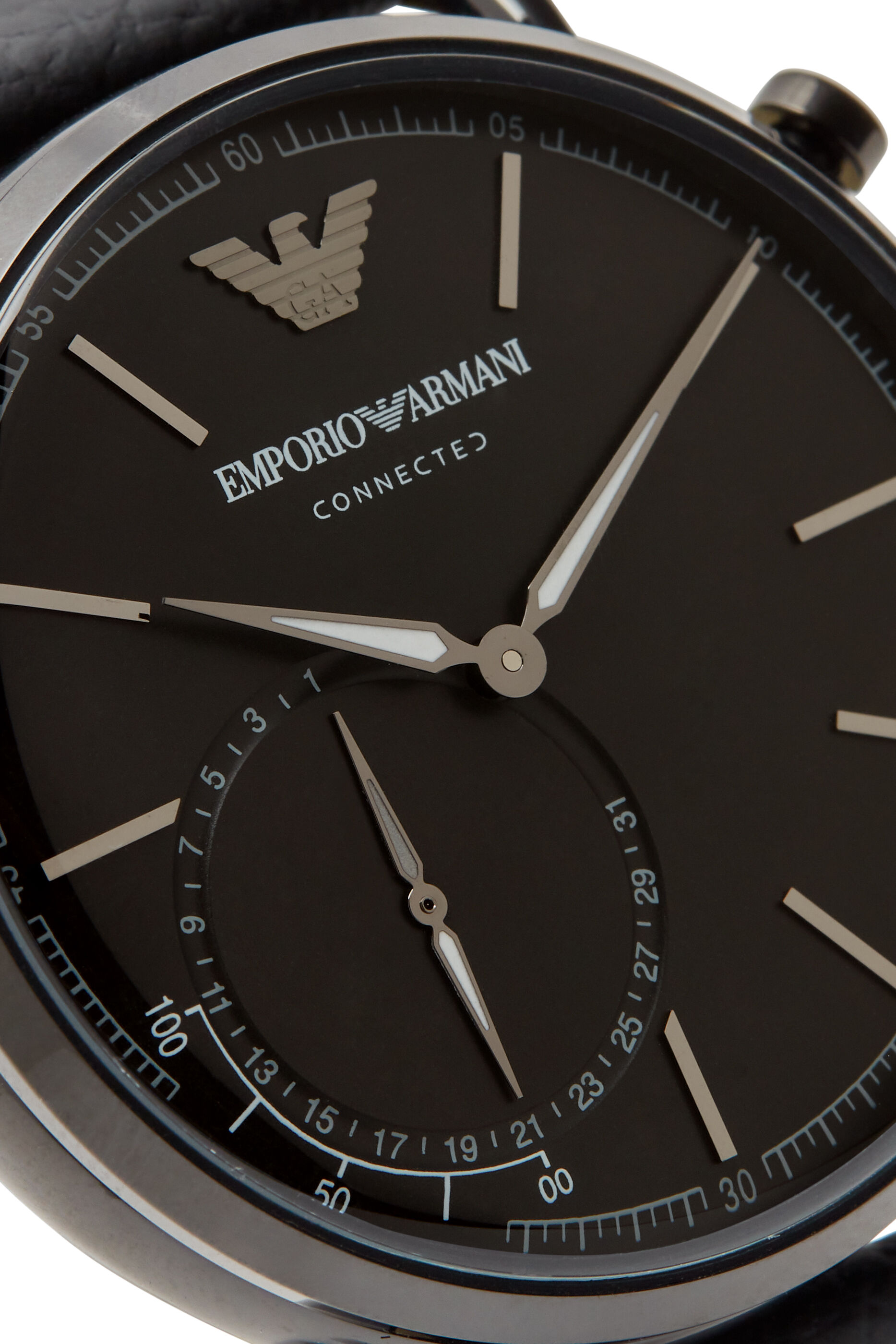 emporio armani hybrid smartwatch with hammered leather strap