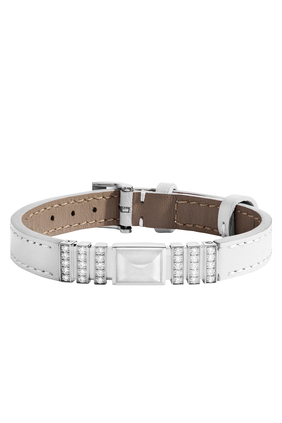 UNII White Agate And Diamond Leather Strap Bracelet
