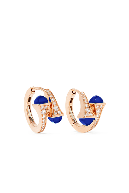 Cleo Huggie Earrings, 18k Rose Gold with Lapis Lazuli & Diamonds