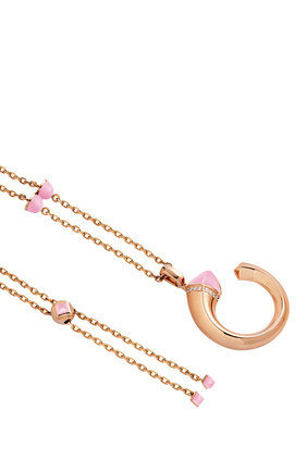 Cleo Venus Midi Long Chain Pendant, 18k Rose Gold with Pink Coral & Diamonds