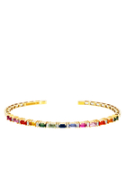 Thin Mix Bangle, 18k Yellow Gold & Rainbow Sapphire