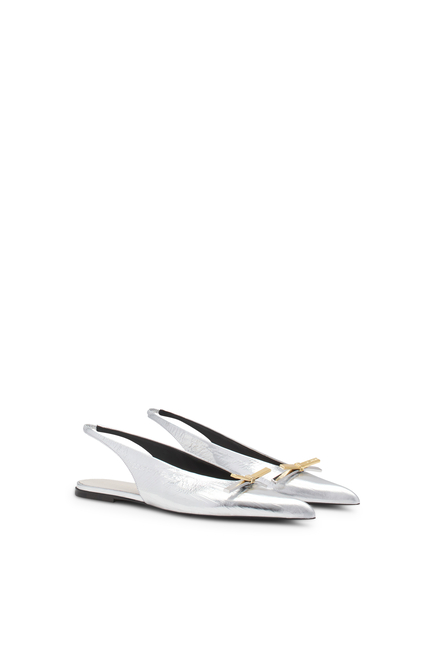 Lanvin Bow Metallic Leather Slingback Mules