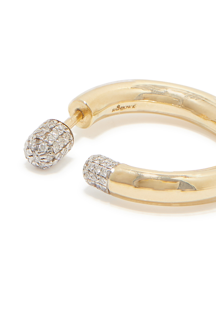 Large Tube Earring, 14K Yellow Gold & Diamond