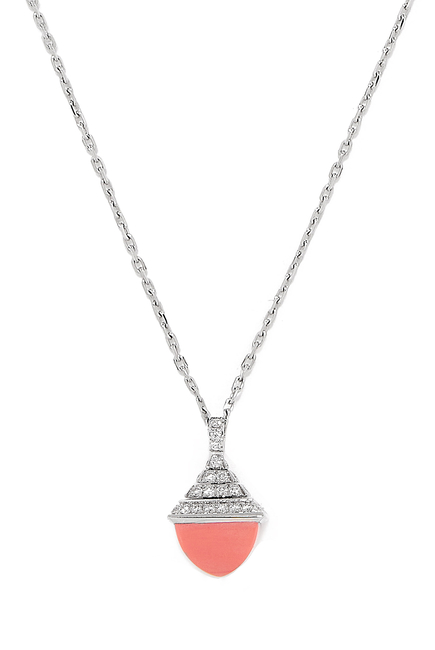 Cleo  Mini Rev  Pendant, 18k White Gold with Pink Coral & Diamonds
