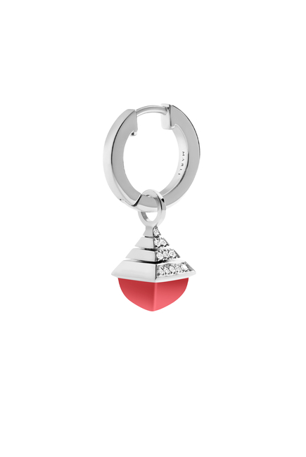 Cleo Mini Rev Drop Earrings, 18K White Gold with Pink Coral & Diamonds